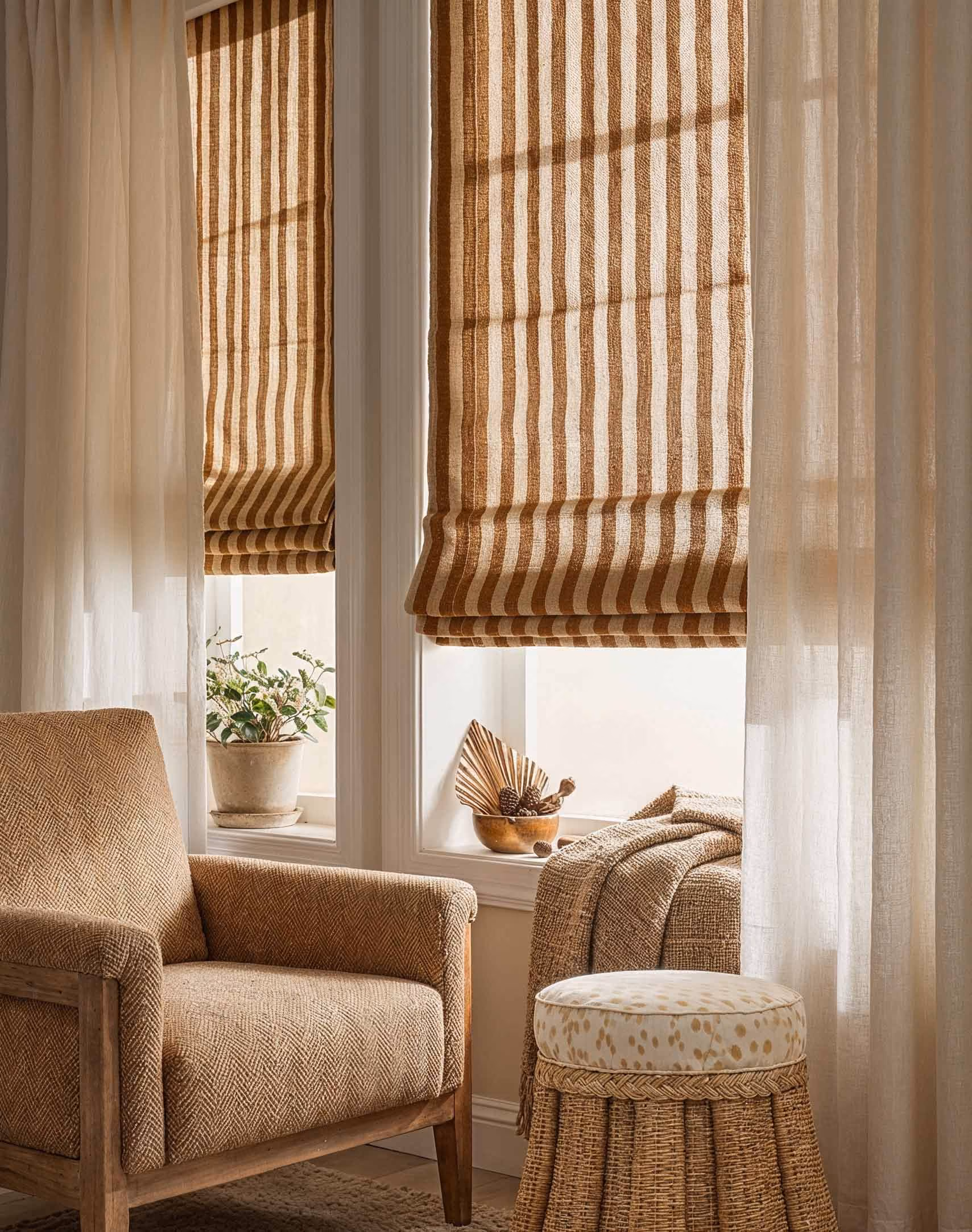 Roman shades in the stock fabric